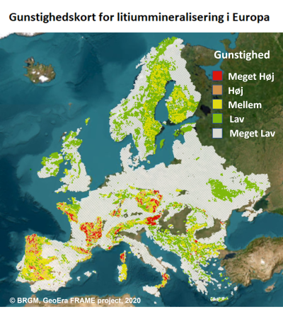 Gunstighedskort for litiummineralisering i Europa