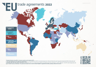Map of the state of play of EU trade agreement with third countries