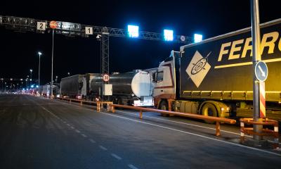 Trucks leaving the port of Tallinn during the coronavirus pandemic
